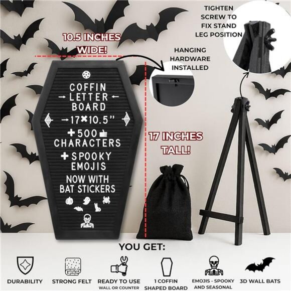 Letter Board Black +3D Bat Stickers +650 Characters, Spooky & Seasonal - Picture 2 of 7